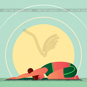 Girl in Yoga Childs Resting Pose or Balasana - vector clipart