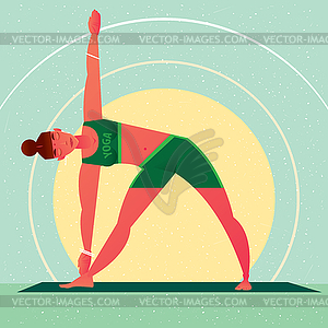 Girl in Yoga Triangle Pose or Trikonasana - vector clipart