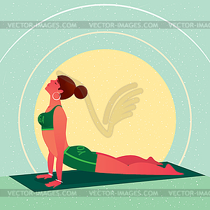 Girl lies in Yoga Cobra Pose or Bhujangasana - vector image