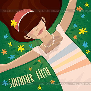 Girl lying on grass - vector EPS clipart