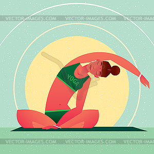 Girl sitting in Yoga Lotus Pose and tilts left - vector image