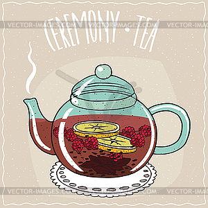 Glass teapot with tea raspberry - vector EPS clipart