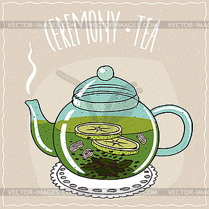 Стеклянный чайник с чаем с имбирем и извести - стоковый векторный клипарт