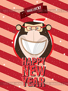 Happy New Year with monkey in festive frame - vector image