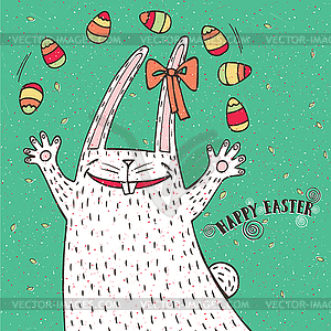 Happy Easter bunny and Easter eggs - vector image