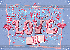 Valentine`s Day blue card - vector clip art