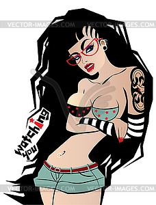 Fashionable girl with tattoos - vector clipart