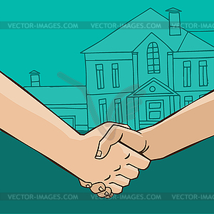 Handshake with house - vector image