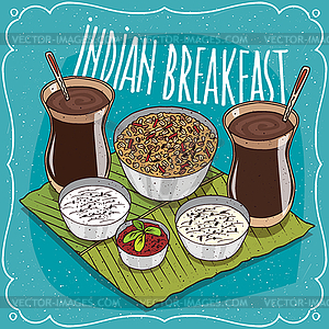 Indian breakfast for two persons with muesli - vector image