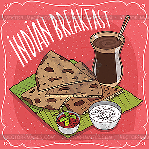 Indian breakfast with flatbread and masala chai - vector clip art