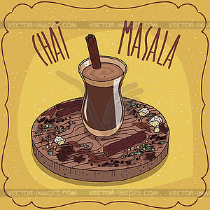 Indian tea Masala chai on wooden plate - vector EPS clipart