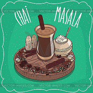 Indian tea Masala chai with spices and herbs - vector image