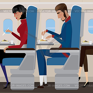 Lunch on plane - vector clipart