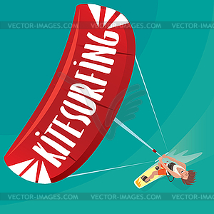 Man is engaged in kitesurfing - vector image