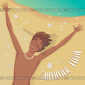 Man asleep on beach - vector image