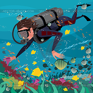 Man studying marine life - vector image