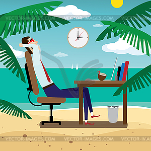 Businessman relaxing on tropical beach - vector image