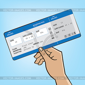 Outstretched hand with airplane ticket - vector EPS clipart