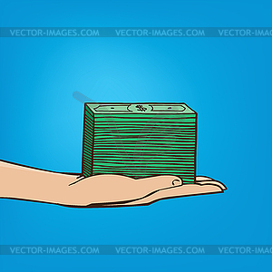 Outstretched hand with wad of cash - vector clipart