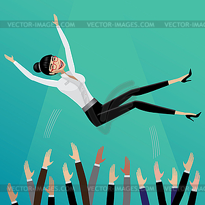 Subordinates toss up business woman - vector image