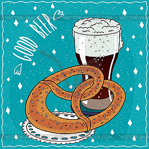 Pretzel or kringle with glass of stout or porter - vector clip art
