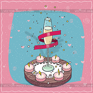 Romantic composition with glass of champagne - vector EPS clipart