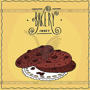 Round chocolate cookies on lacy napkin - vector image