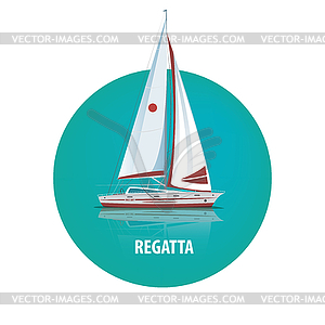 Round emblem of sailing yacht on water with - royalty-free vector image