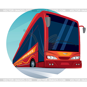 Round emblem with modern passenger city bus - vector clipart