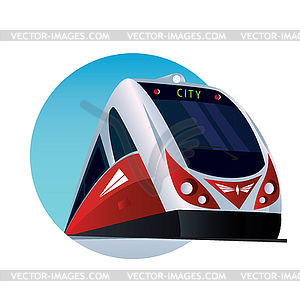 Круглый эмблема с современным пассажирским поездом - изображение в векторе