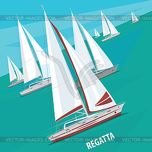 Sailing regatta with lots of boats - vector image