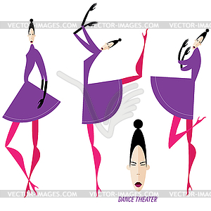 Collection of dancing women - vector clipart