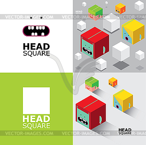 Set of square heads - vector EPS clipart