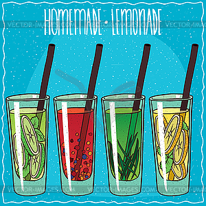 Homemade lemonade set in handmade cartoon style - royalty-free vector image