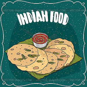 Indian flatbread with sauce like chutney - vector clip art