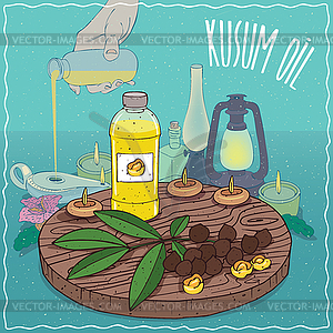 Kusum oil used as fuel for oil lamp - vector image