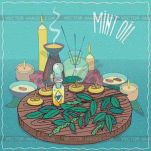 Mint oil used for aromatherapy - vector clipart