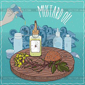 Mustard seed oil used as grease lubricant - vector image