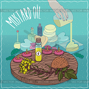 Mustard seed oil used for soap making - vector image