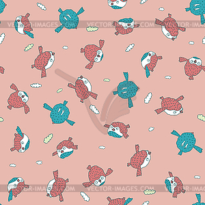 Pattern with cute birds in red color - vector EPS clipart