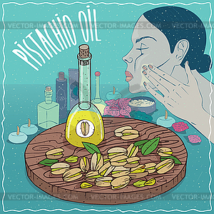 Pistachio oil used for skin care - vector image