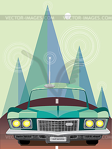 Retro car in mountains - vector clipart