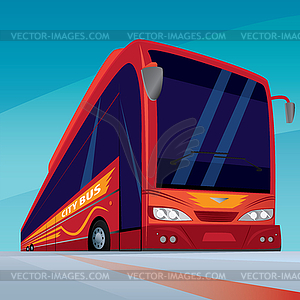 Red modern passenger bus on road - vector clipart