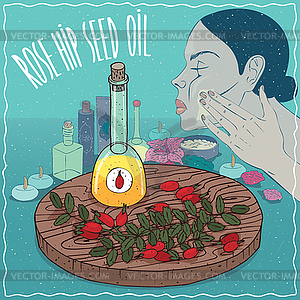 Rose hip seed oil used for skin care - vector EPS clipart