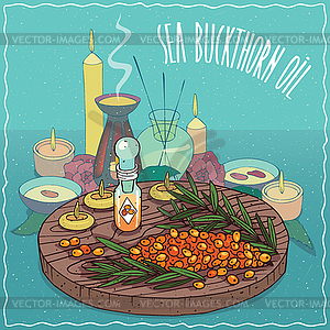 Sea buckthorn oil used for aromatherapy - vector clipart