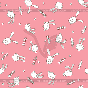 Seamless pink pattern with cute rabbits - vector image