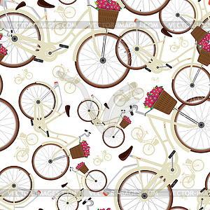 Seamless white pattern with city bicycles - vector EPS clipart