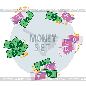 Set of bunches of money - vector image