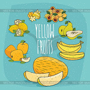 Набор пищевых продуктов желтые фрукты - изображение в векторном виде