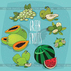 Set of green fruits and berries - vector clipart